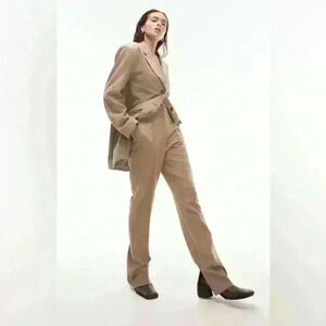 Topshop Split Hem Straight‎ Leg Pants khaki Color Size 10